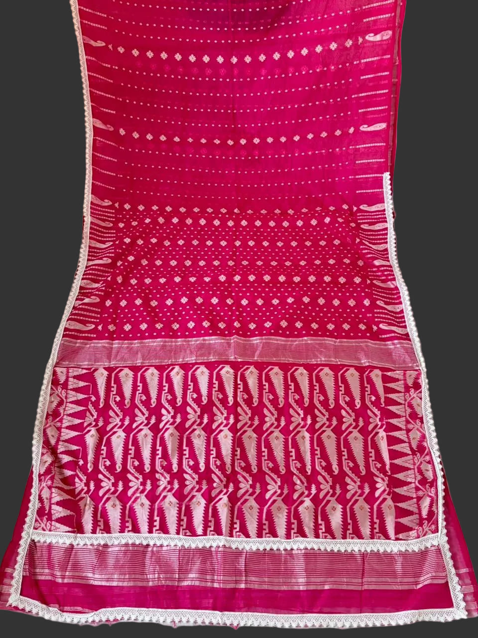 Binodini Bengal Jamdani Saree (Pink White)