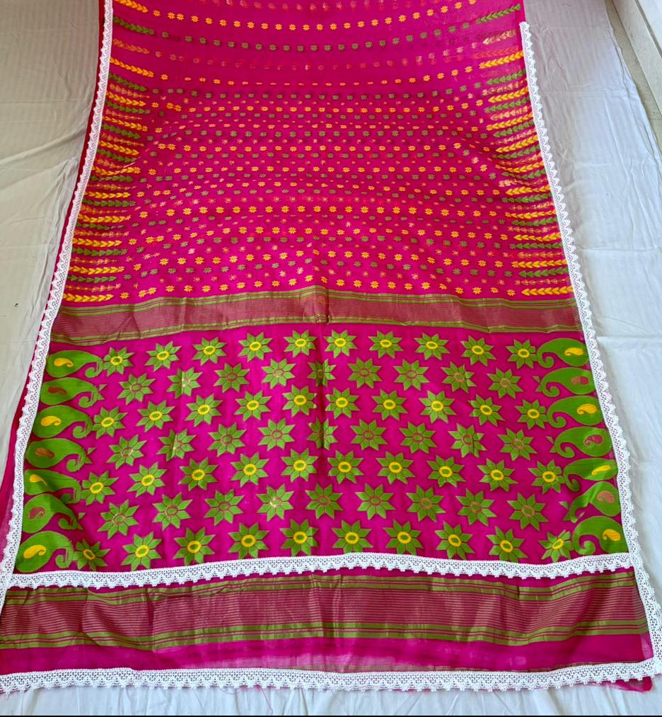 Binodini Bengal Jamdani Saree (Pink Green Saree)