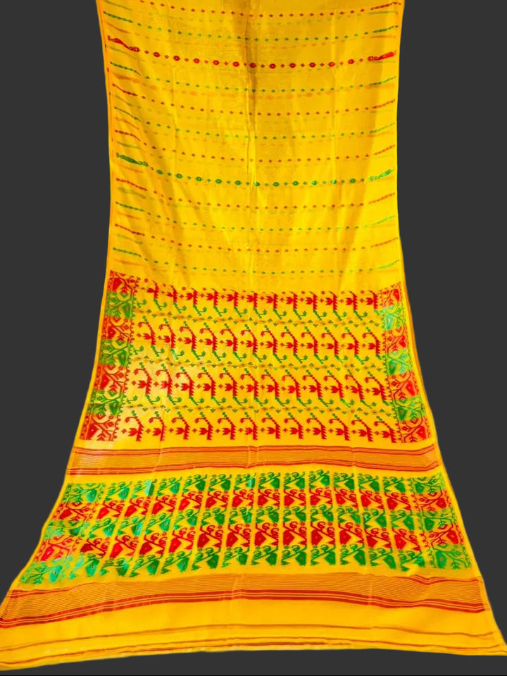 Moner Alo-Bengal Jamdani Saree (Yellow, Red-Green Border)