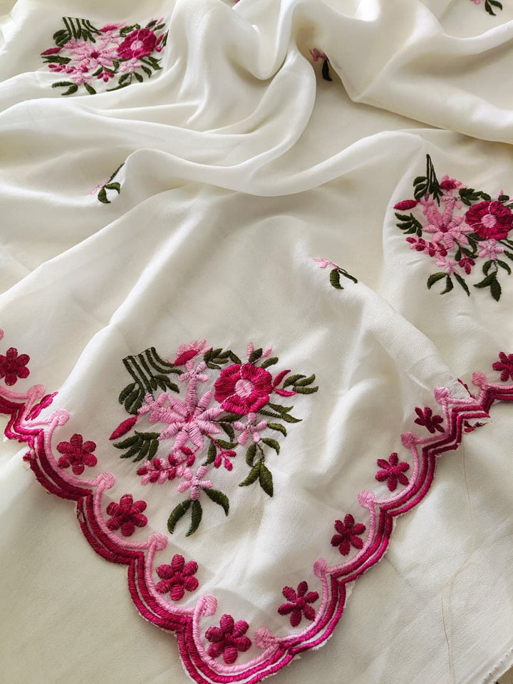 Ivory Charm Georgette Silk Saree