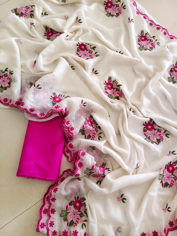 Ivory Charm Georgette Silk Saree
