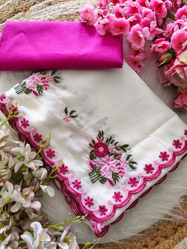 Ivory Charm Georgette Silk Saree