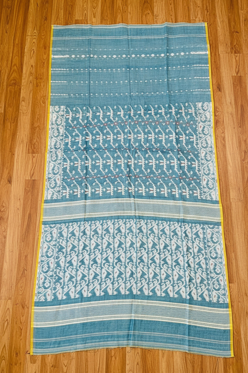 Shatarupa Bengal Jamdani Saree (Sky and Yellow)