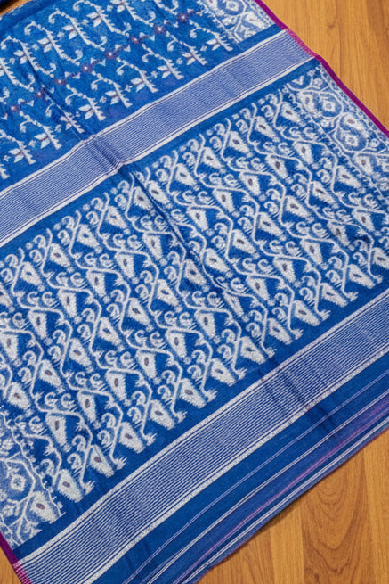 Shatarupa Bengal Jamdani Saree (Blue Saree, Pink Border)