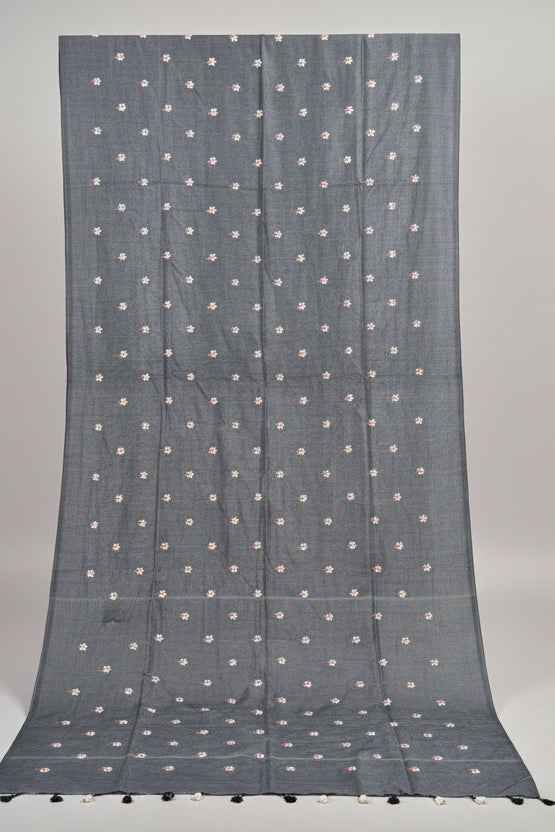 Bengal Shiuli(Jasmine) khadi Saree In Grey