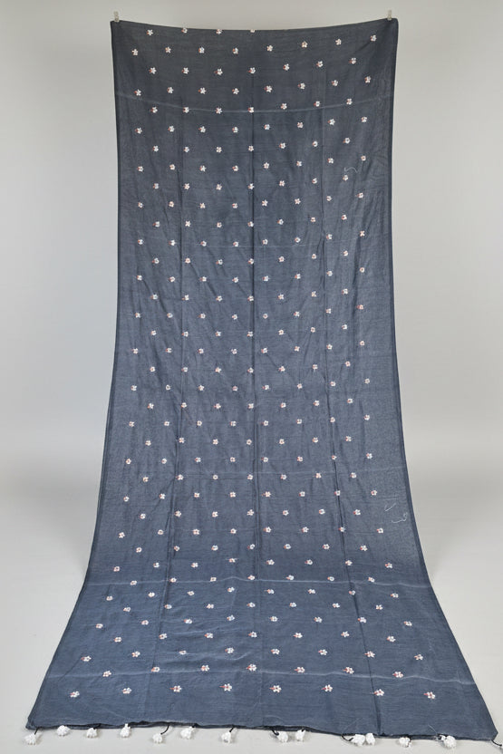 Bengal Shiuli(Jasmine) khadi Saree In Grey