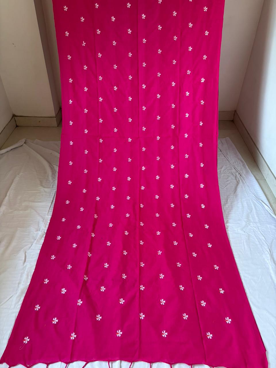 Bengal Shiuli(Jasmine) khadi Saree In Pink