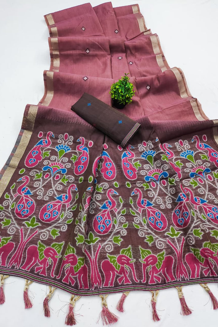 Mandala weave Muga Cotton Saree