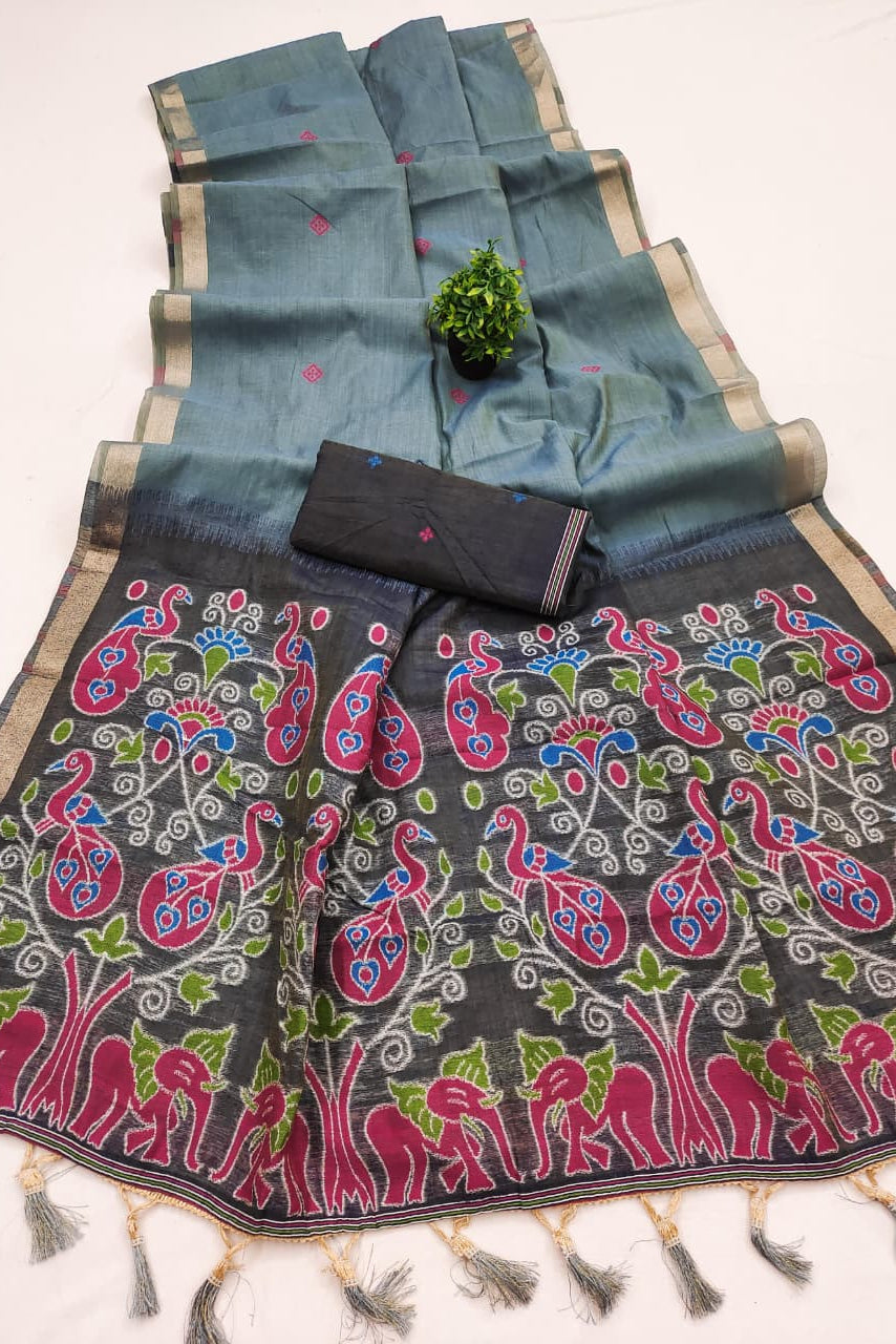 Mandala weave Muga Cotton Saree