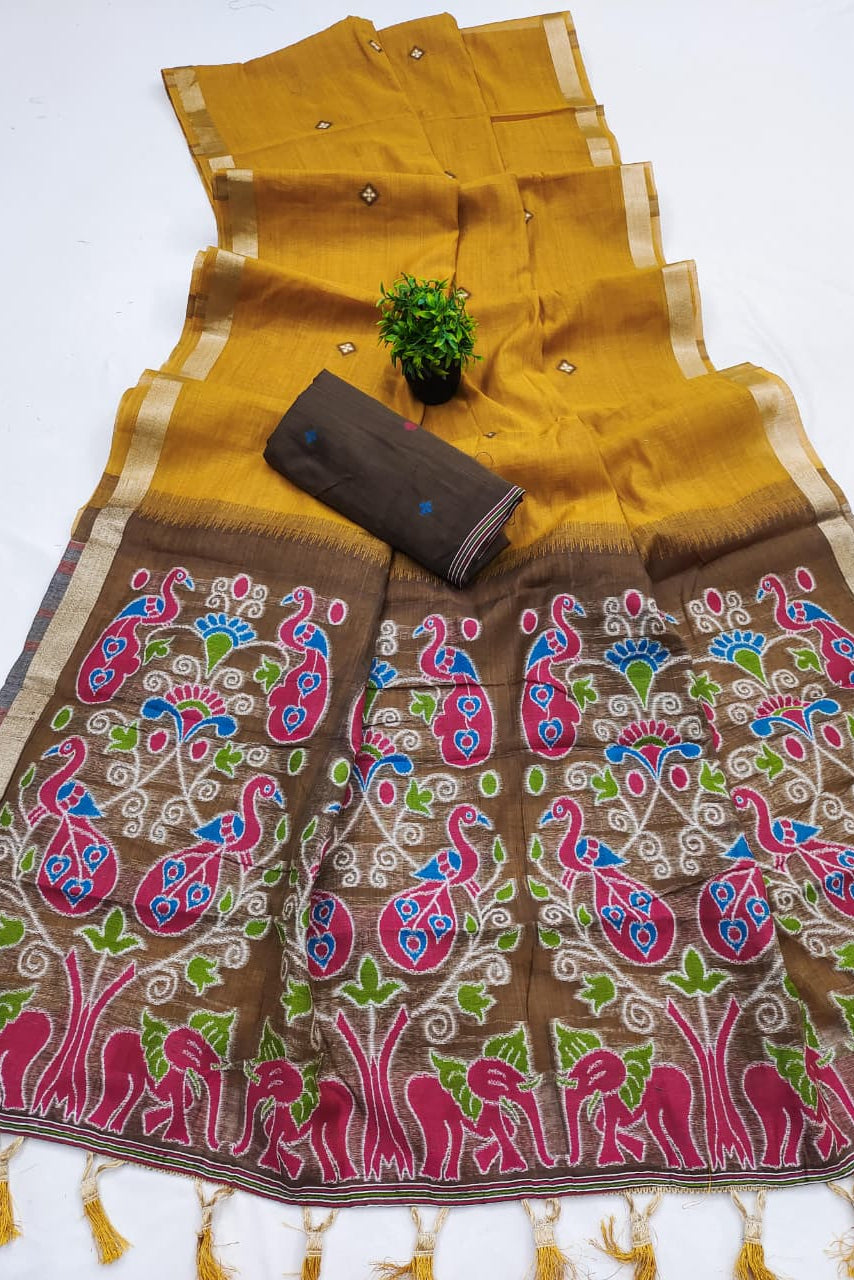 Mandala weave Muga Cotton Saree
