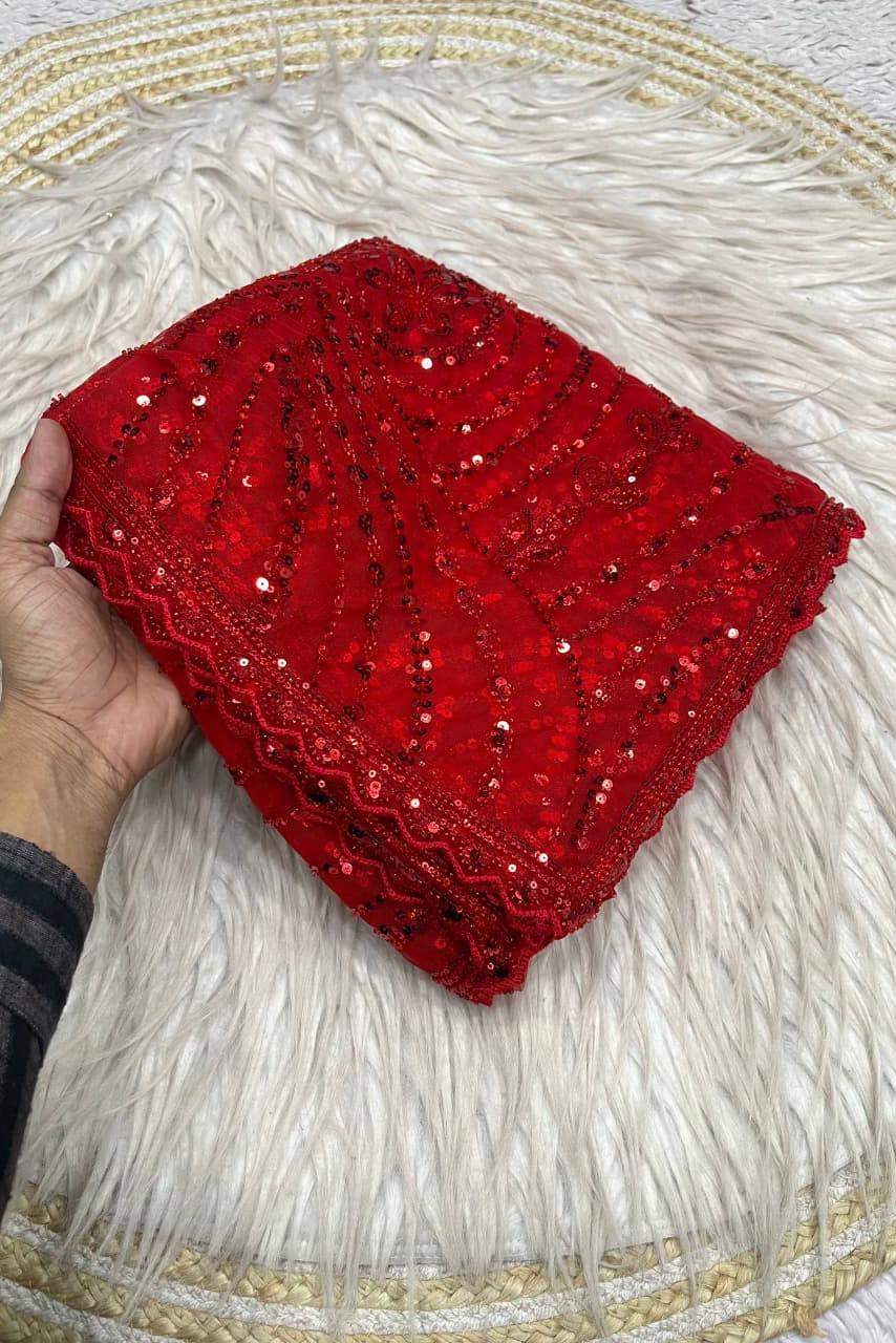 Dilruba Crimson Designer Net Saree
