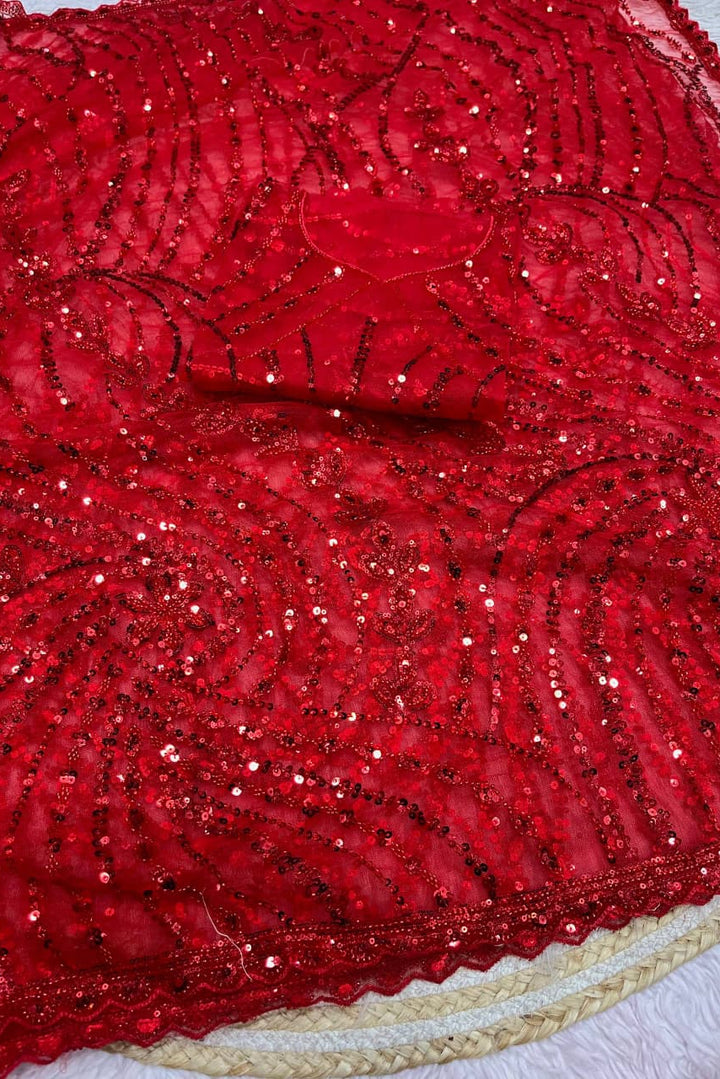Dilruba Crimson Designer Net Saree