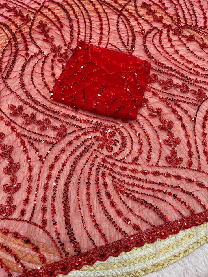 Dilruba Crimson Designer Net Saree