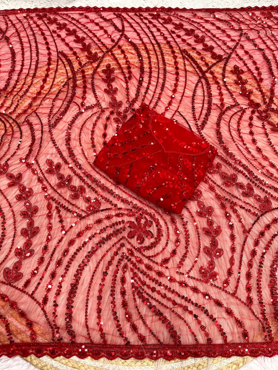 Dilruba Crimson Designer Net Saree