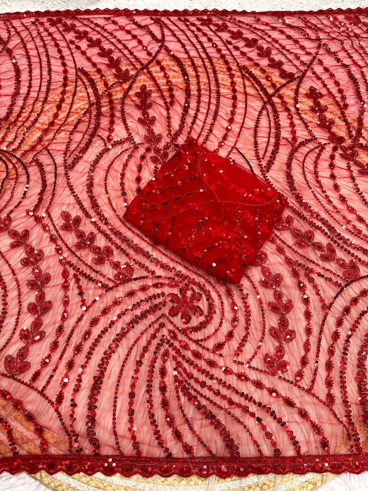 Dilruba Crimson Designer Net Saree