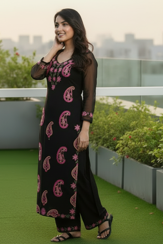 Moonlit Blossom Cotton Kurti Set