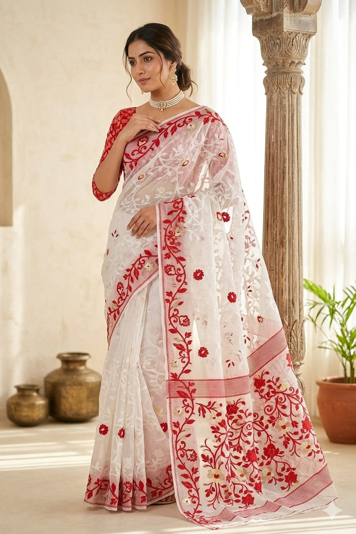 Neel Megh Dhakai Jamdani Saree