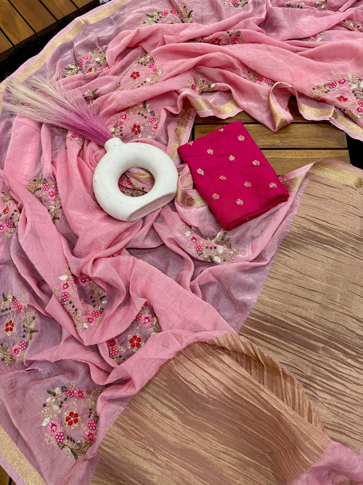 Blush Blossom Chinnon Silk Saree