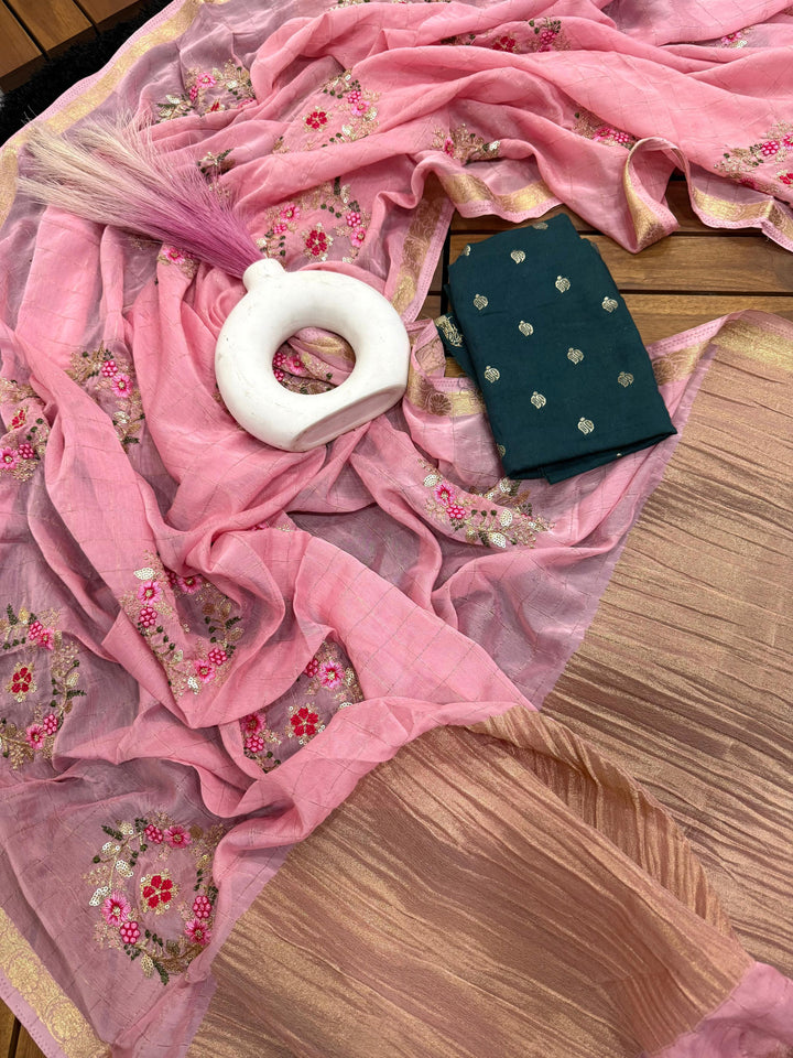 Blush Blossom Chinnon Silk Saree