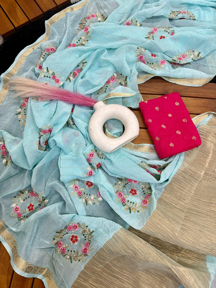 Blush Blossom Chinnon Silk Saree