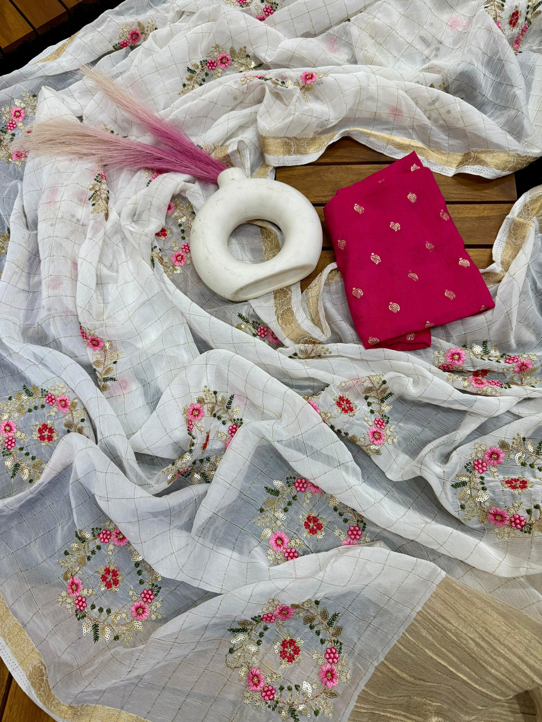 Blush Blossom Chinnon Silk Saree