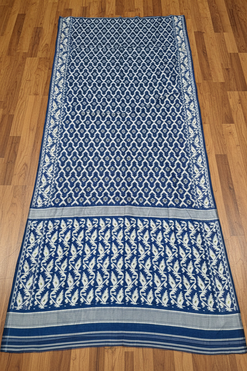 Neel Komol ( নীল কমল )Bengal Jamdani Saree(White & Blue )