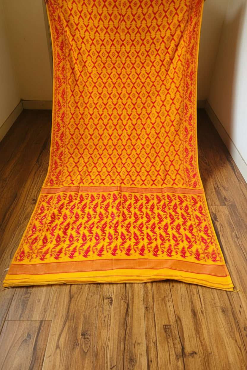 Neel Komol ( নীল কমল) Bengal Jamdani Saree(Yellow & Pink)
