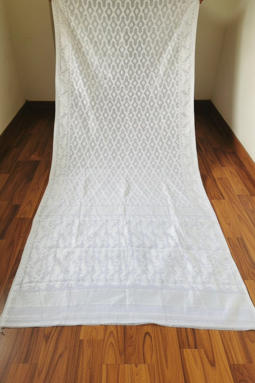 Neel Komol ( নীল কমল )Bengal Jamdani Saree ( White)