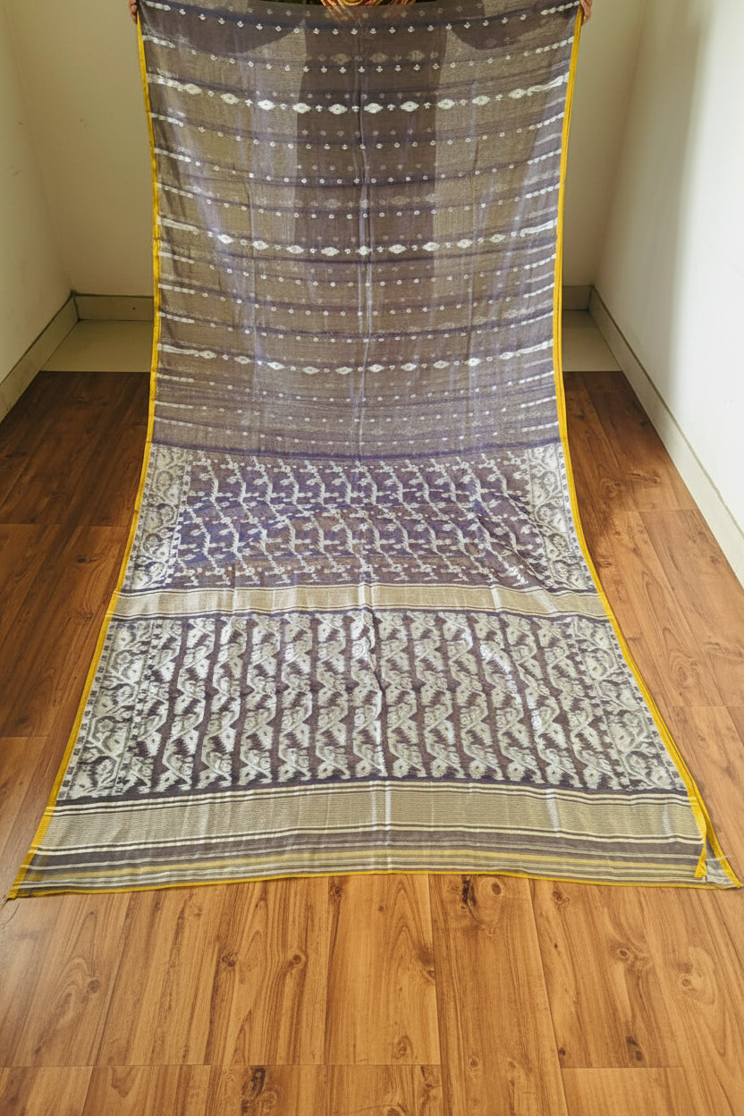 Shatarupa Bengal Jamdani Saree(Yellow-blue)