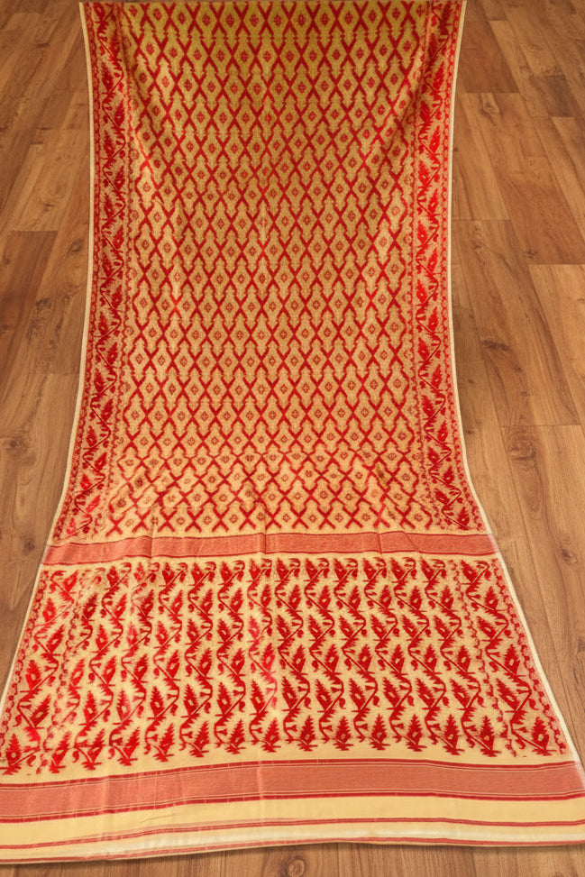 Neel Komol ( নীল কমল )Bengal Jamdani Saree ( Red & Cream )
