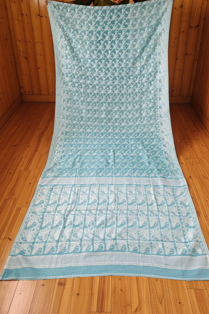 Bangaliyana Jamdani Saree (Light Sky)