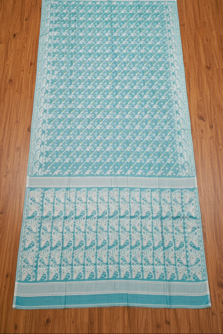 Bangaliyana Jamdani Saree (Light Sky)