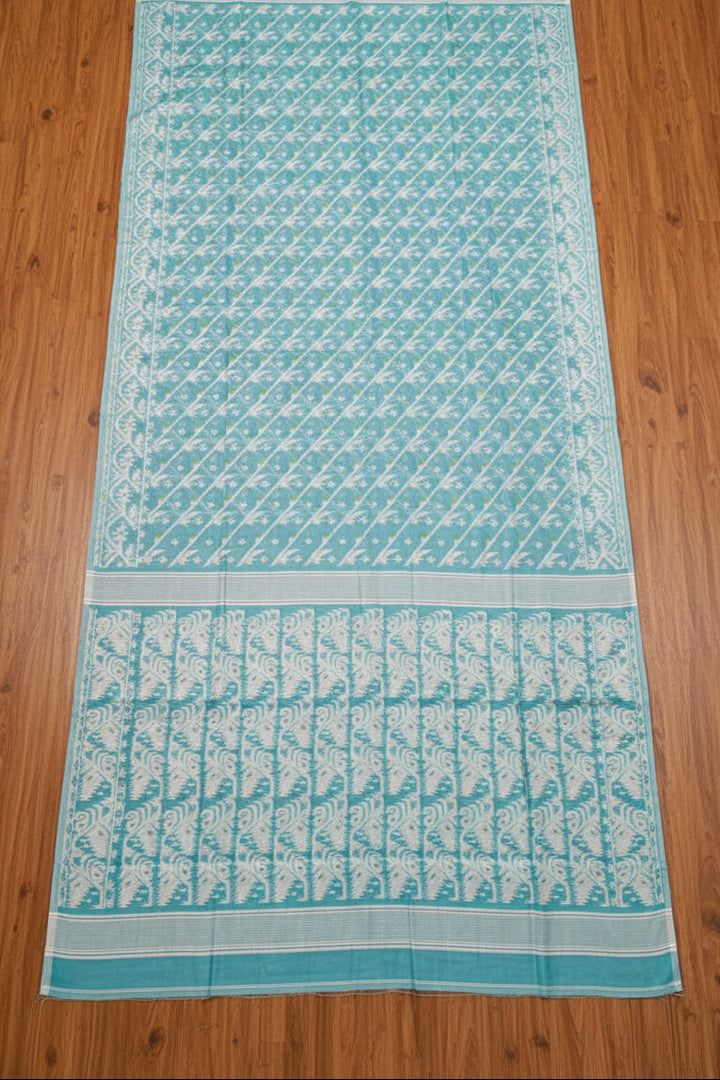 Bangaliyana Jamdani Saree (Light Sky)