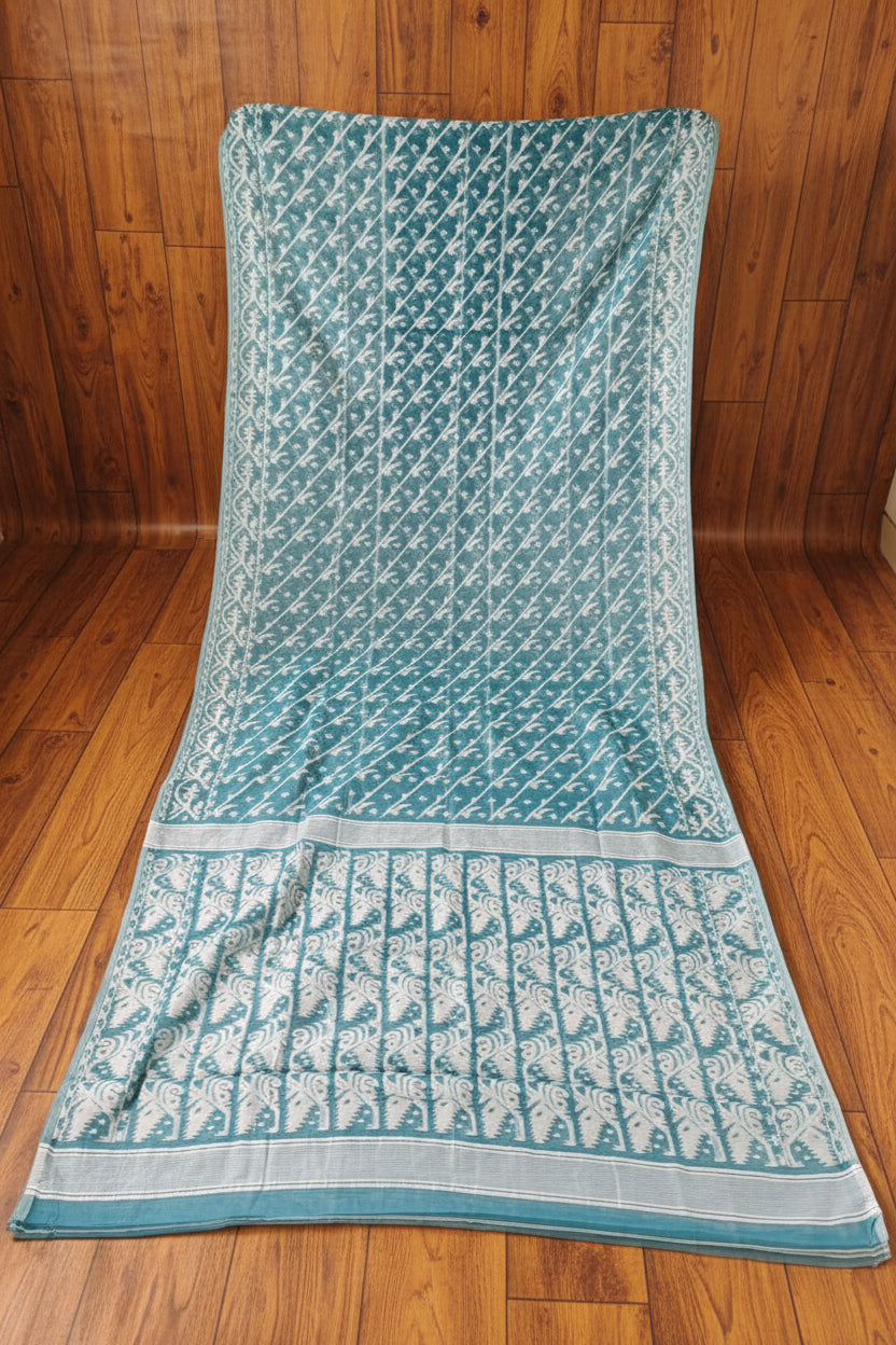 Bangaliyana Jamdani Saree (Teal)