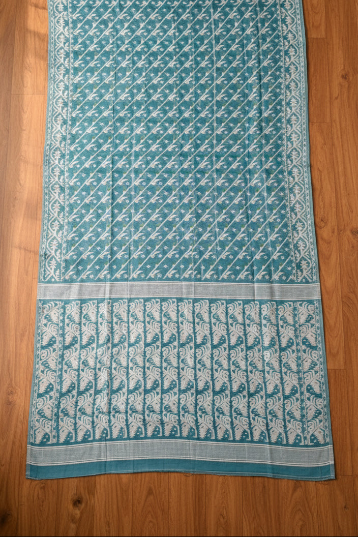 Bangaliyana Jamdani Saree (Teal)