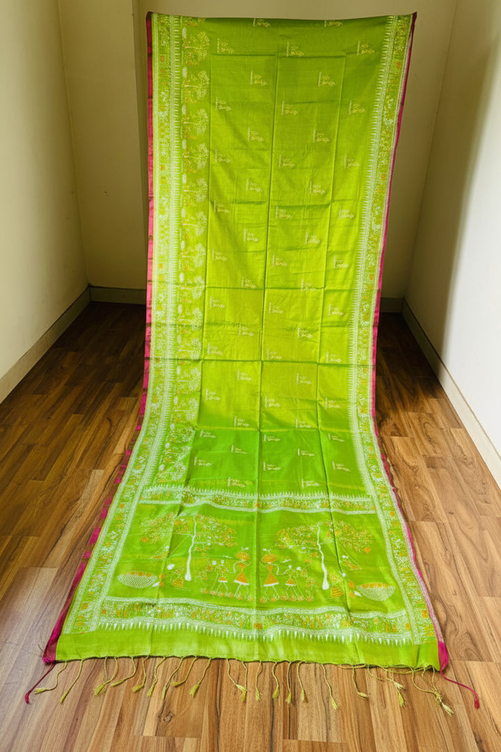স্মৃতিচারণ (SmritiCharon )Tissue Cotton Saree(Light Green)