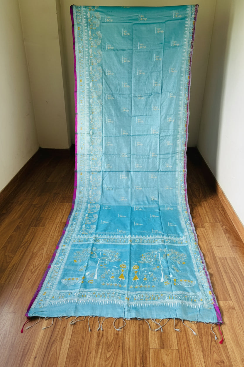 স্মৃতিচারণ (SmritiCharon )Tissue Cotton Saree(Sky)