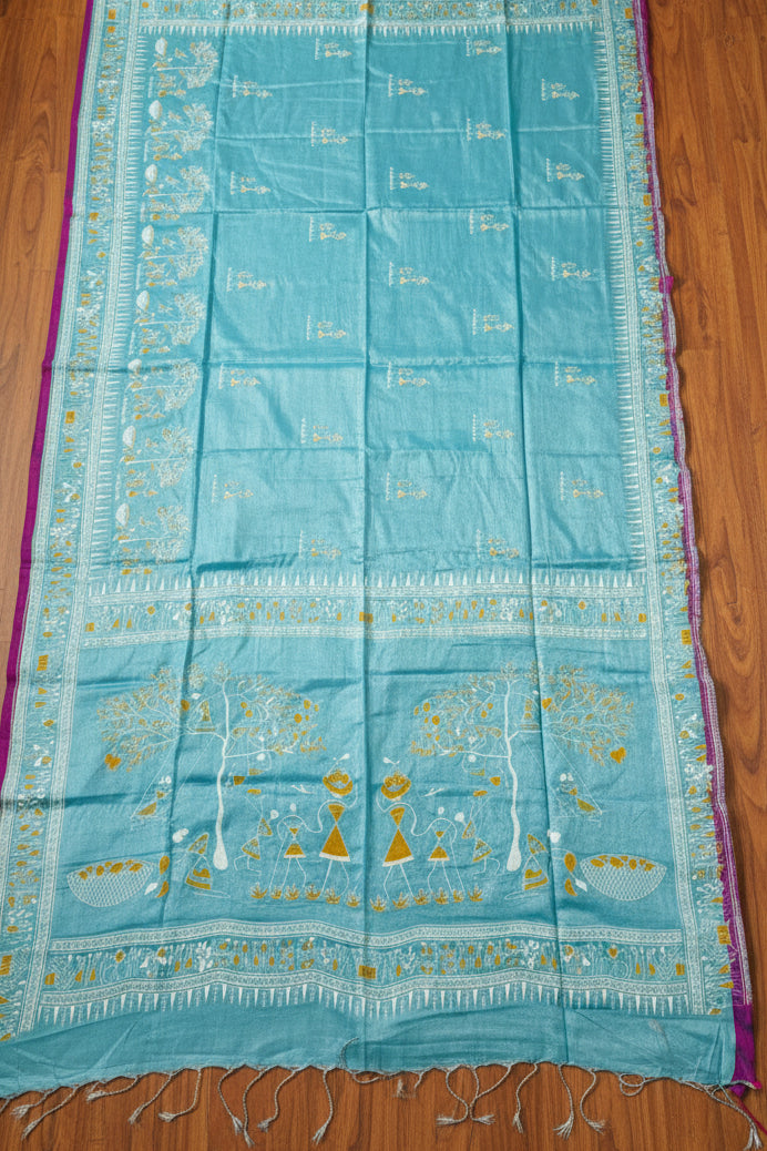 স্মৃতিচারণ (SmritiCharon )Tissue Cotton Saree(Sky)