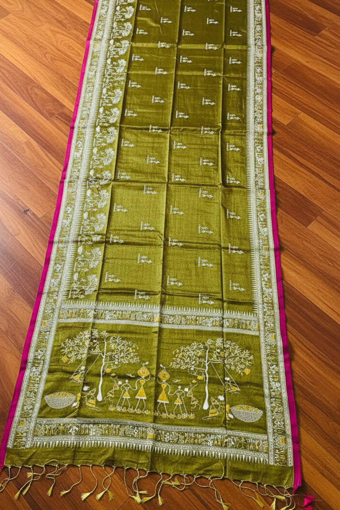 স্মৃতিচারণ (SmritiCharon )Tissue Cotton Saree( OLIVE )