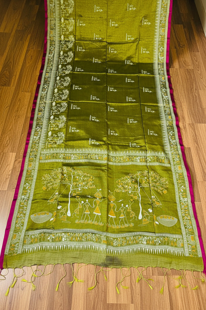 স্মৃতিচারণ (SmritiCharon )Tissue Cotton Saree( OLIVE )