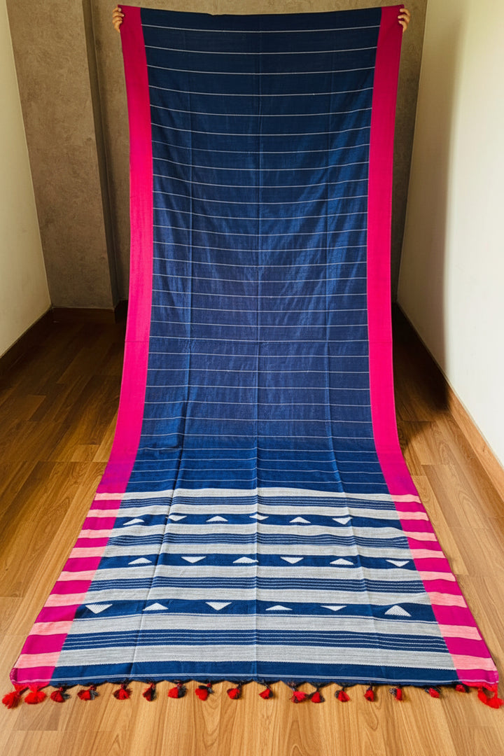 The Royal Drape Cotton Saree (Blue)
