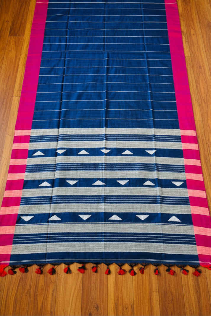 The Royal Drape Cotton Saree (Blue)