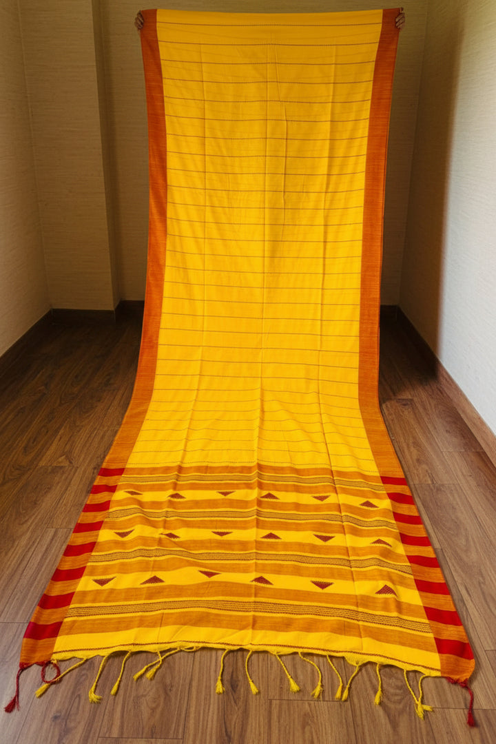 The Royal Drape Cotton Saree (Yellow)