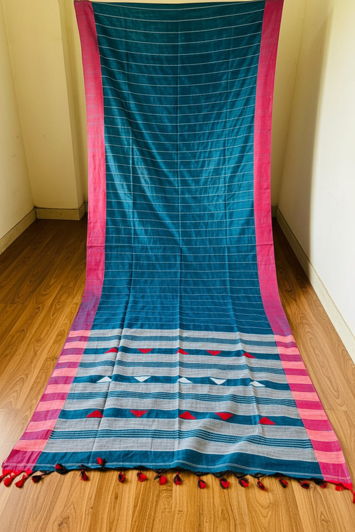 The Royal Drape Cotton Saree (Pink & Blue)