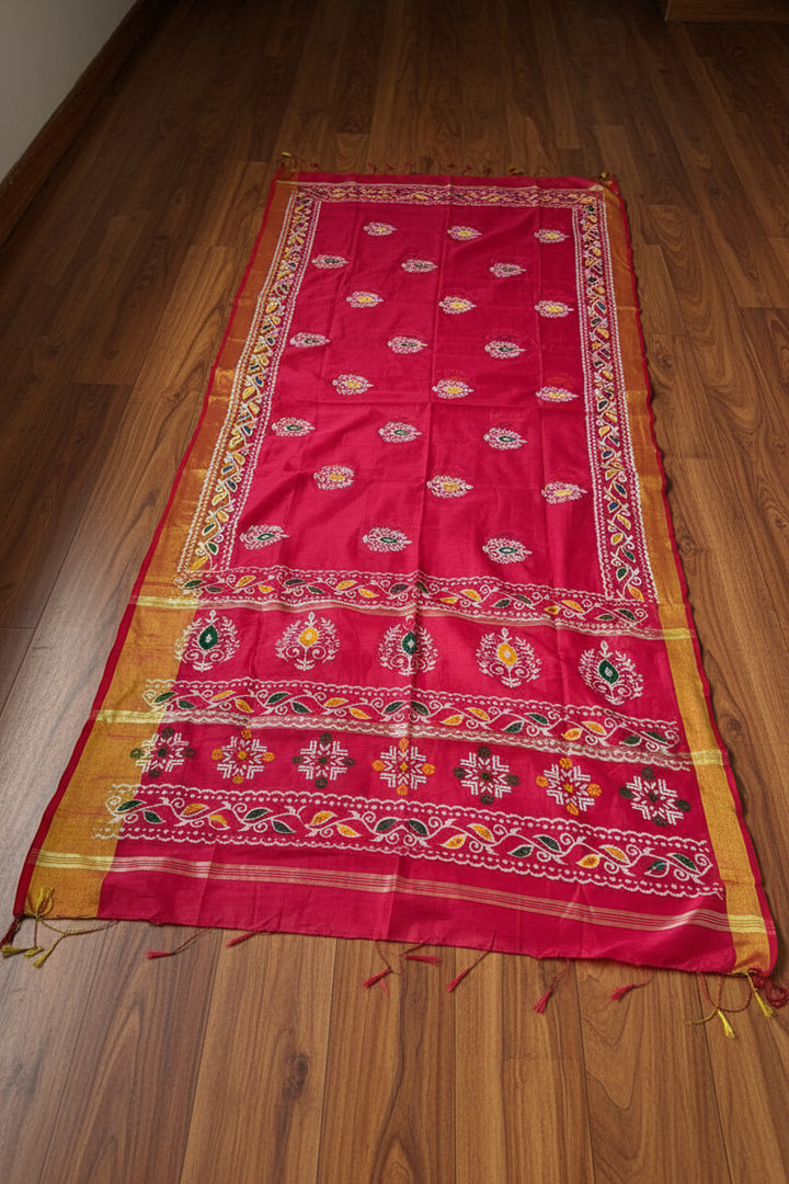 Tulir Tan Cotton Silk Saree (Pink )