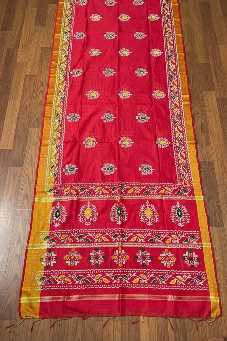 Tulir Tan Cotton Silk Saree (Pink )