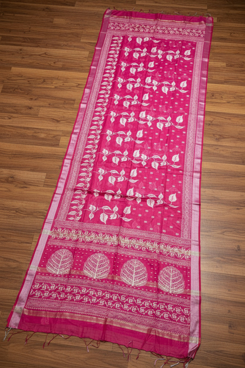 Tulir Tan Cotton Silk Saree (Pink )