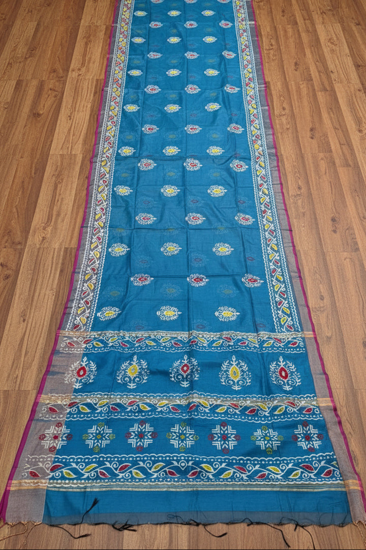 Tulir Tan Cotton Silk Saree (Blue)