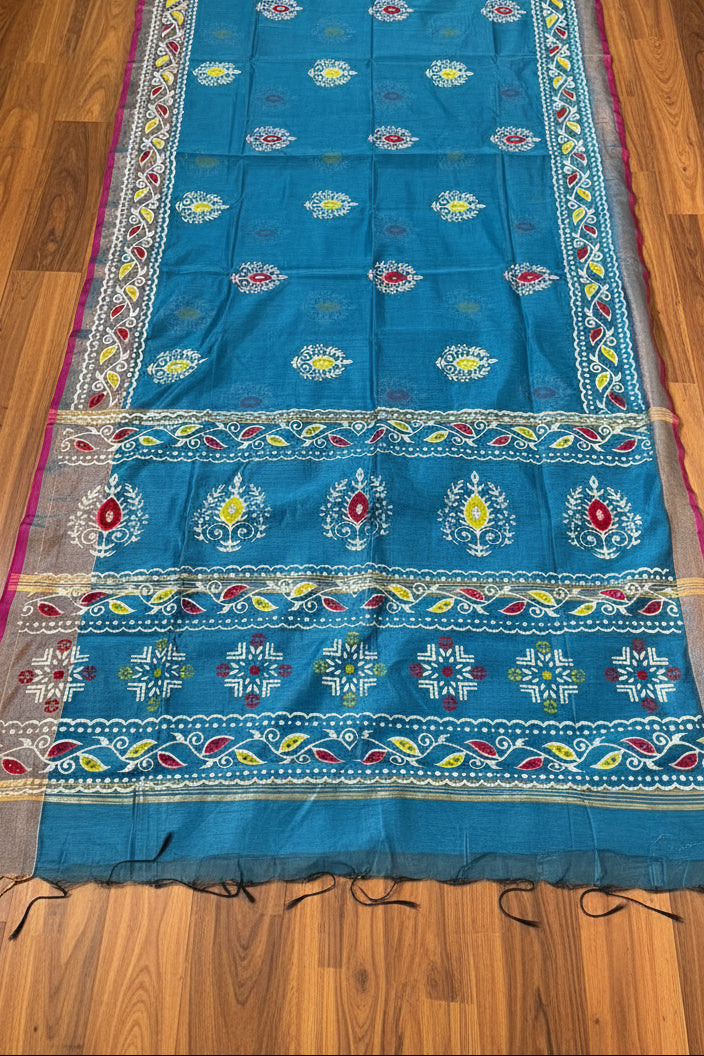 Tulir Tan Cotton Silk Saree (Blue)