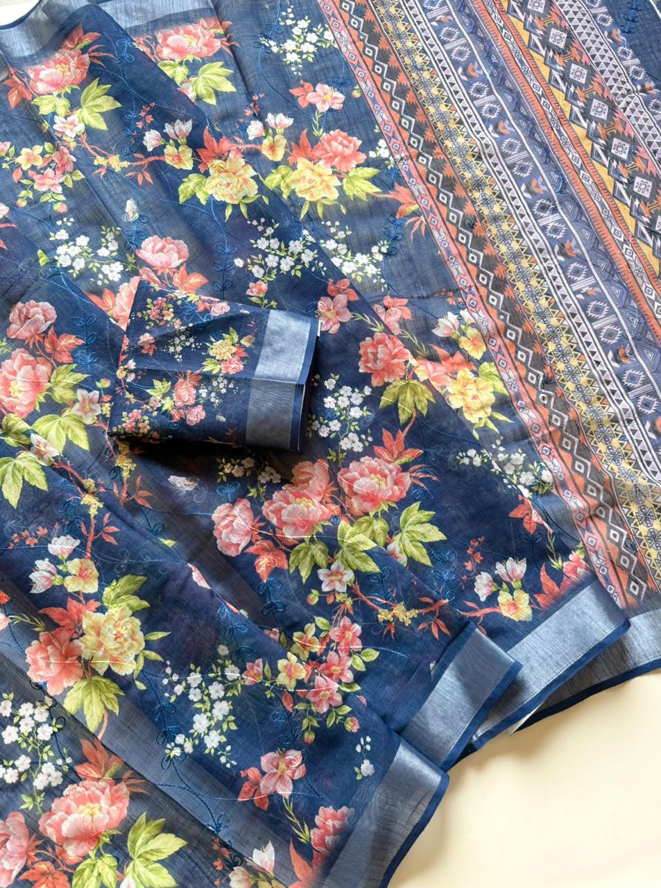 Rang Canvas Fancy Linen Saree